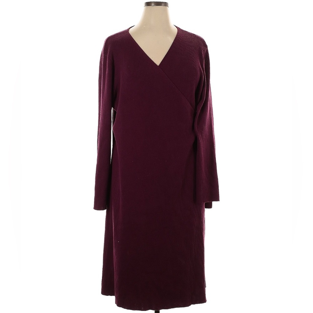 Elegant Burgundy Wrap Sweater Dress